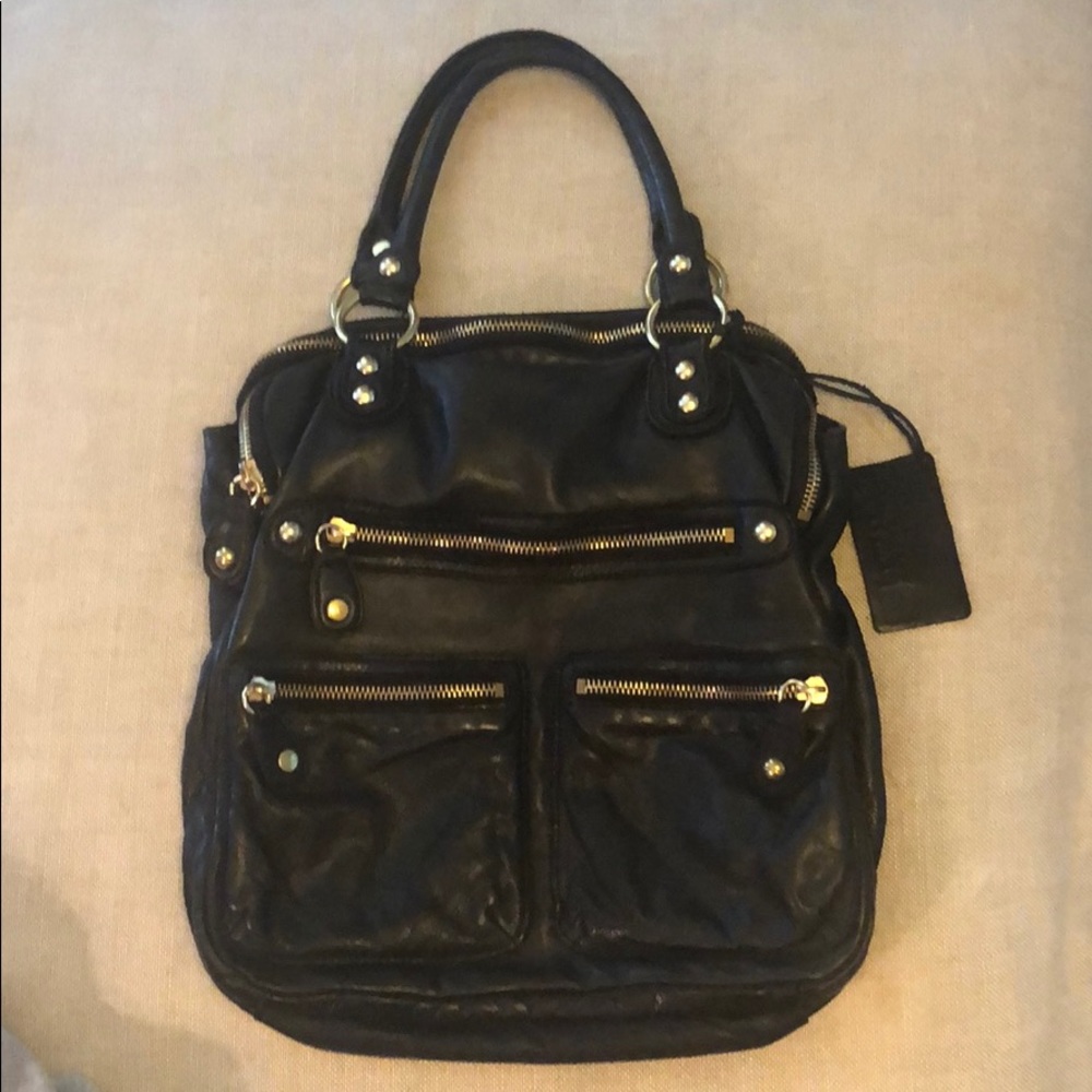 Linea Pelle Dylan Zip Black Cowhide Leather Tote